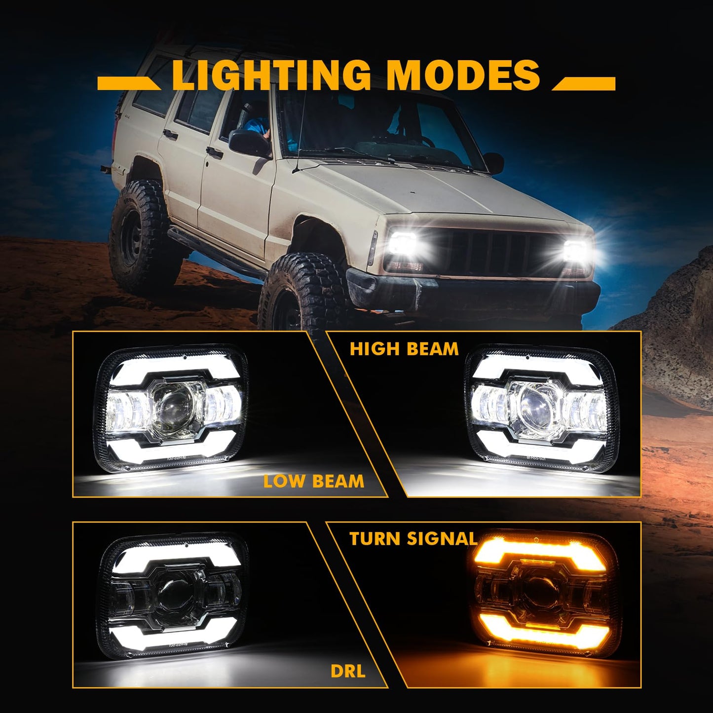 Auxbeam 5x7 7x6 LED Headlights with DRL & Turn Signal High/Low Beam DOT Approved H6054 Led Rectangular Headlight for Jeep Wrangler YJ Cherokee XJ H6054 H5054 H6054LL 69822 6052 6053