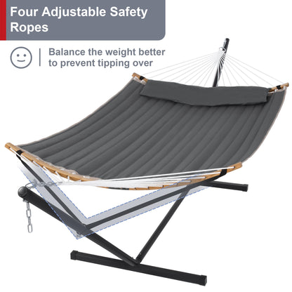 Mansion Home 55in Hammock with Stand, Heavy Duty Hammock with Stand Included, Two Person Hammock with Curved Spreader Bar, Pillow and Portable Bag, 450 Lbs Capacity, Dark Gray