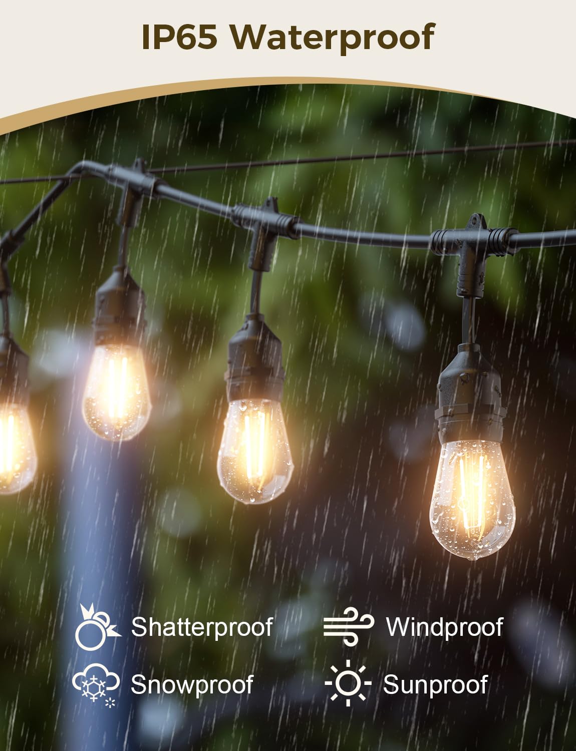 XMCOSY+ Smart LED String Lights for Outside 144Ft with 45 Dimmable Edison Bulbs Waterproof Shatterproof