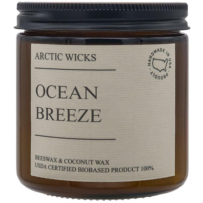 Ocean Breeze Candles | Arctic Wicks Coconut & Beeswax Candles | 16oz Amber Scented Candle for Spring Summer Home Decor Gifts Marine Ocean Mist Sea Salt Beach Non-Toxic Candle | USDA Certified Biobased
