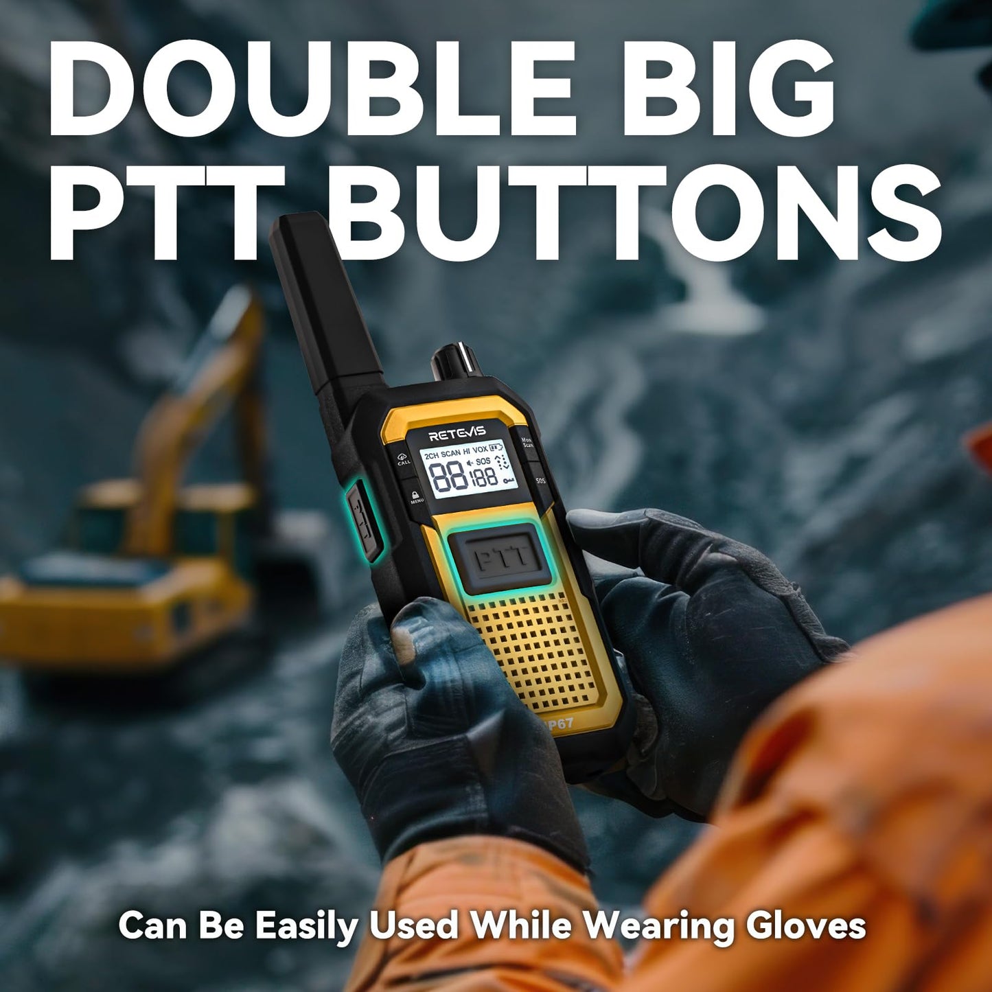 Retevis RB48 Walkie Talkies for Adults, Heavy Duty 2 Way Radios Long Range with Six-Way Charger, IP67 Waterproof, Shock Resistant, Dual PTT, for Jobsite Construction(6 Pack)
