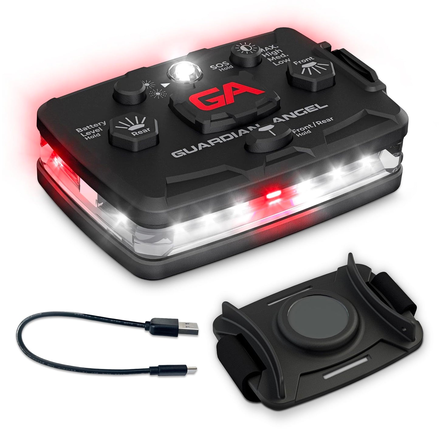 Guardian Angel Elite Series Safety Light, Beacon Device (White Front & Red Rear) Rechargeable, Magnetic, Hands-Free Wearable & Mountable LED Flashlight for First Responders, Firefighters & Rescue Ops