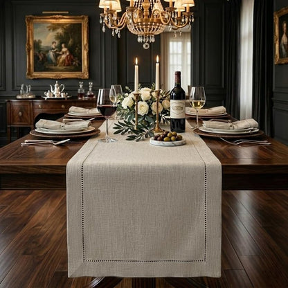 Signature Linen™ by D'Moksha Natural Table Runner 72 Inches Long, 100% Pure Linen, Hemstitch, 14 x 72 Inch Table Runner for Dresser, Dining- Mothers Day, Spring, Summer
