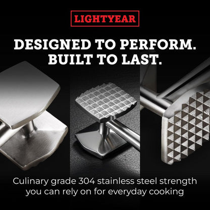 Lightyear Meat Hammer 304 Stainless Steel Meat Tenderizer Tool, Kitchen Mallet for Cooking, Ice Cracking, Shellfish Prep, Crush Spices and Nuts with Ease - All Metal Food Hammer for Daily Use