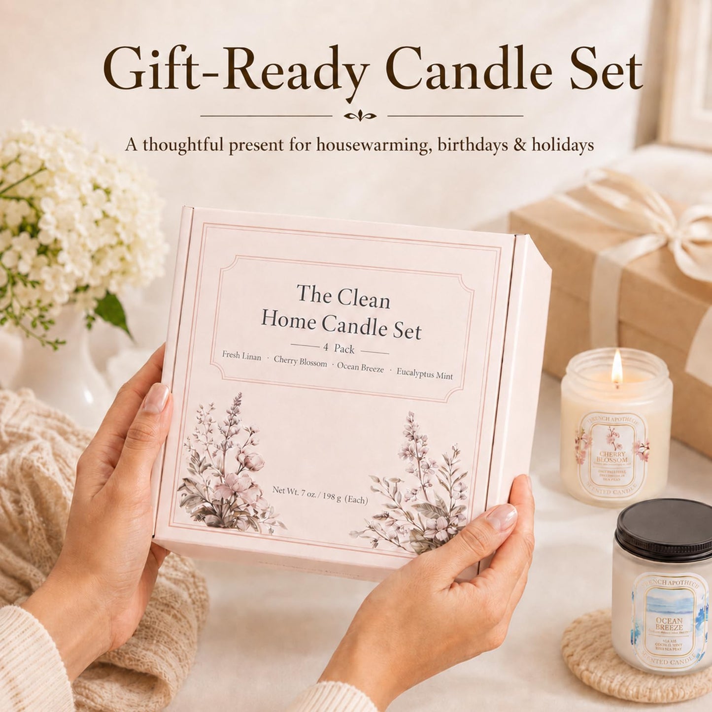 YINUO Scented Candles Gift Set – 4 Pack Natural Soy Wax Aromatherapy Candles, Eucalyptus Mint, Floral & Fresh Scents, Long-Lasting Clean Burn Candle for Home Relaxation & Birthday Gifts for Women