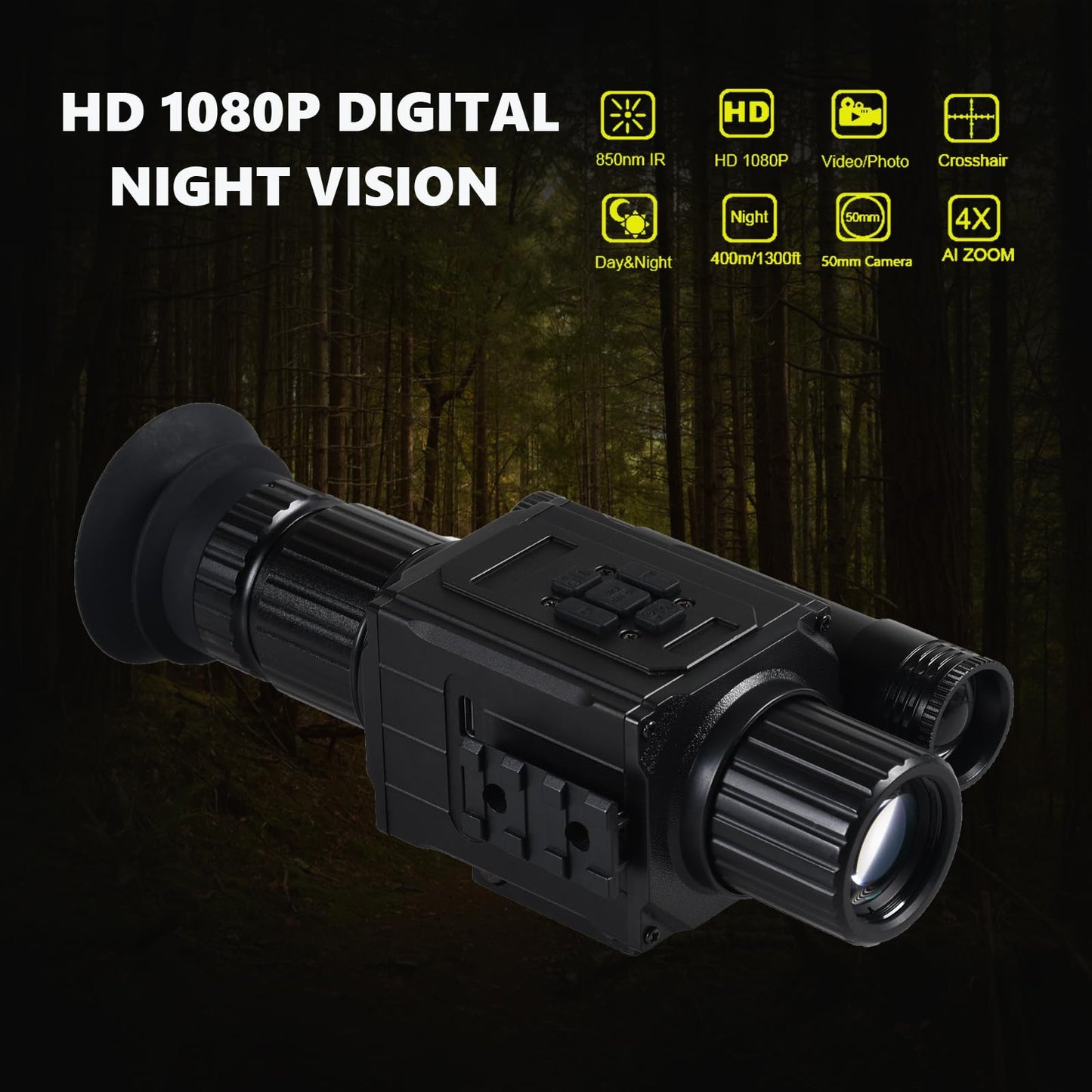 Digital Night Vision Monocular HD 1080P Infrared Night Vision Scope with 5X AI Zoom Video Recording, Hunting Night Vision Camera for Surveillance & Wildlife Observation