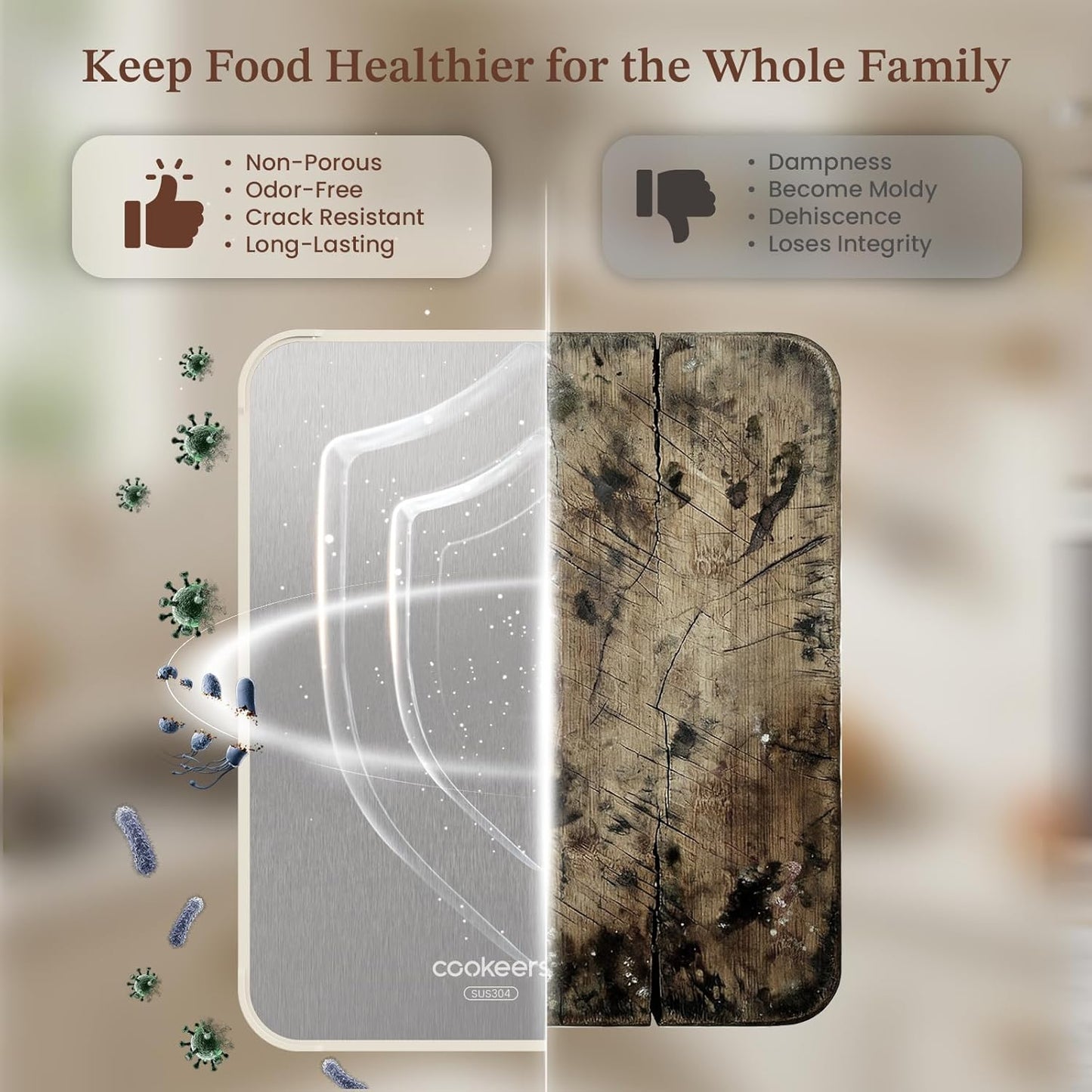 Skiennix Stainless Steel Cutting Board - Double-Sided Non-Toxic Chopping Board for Meat | 15.8"L x 10.2"W