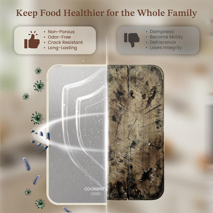 Skiennix Stainless Steel Cutting Board - Double-Sided Non-Toxic Chopping Board for Meat | 15.8"L x 10.2"W