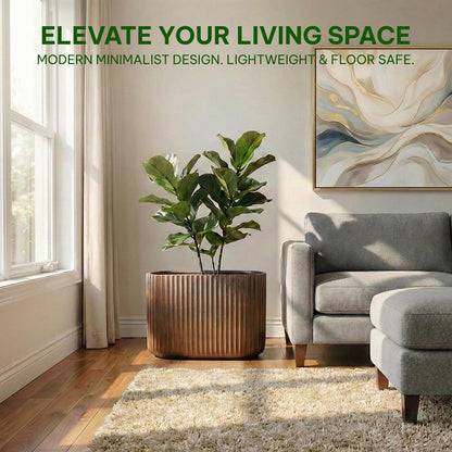 Wil & Vic 89s 15" H x 24" L Sirius Fiberglass Planter, Round Indoor and Outdoor Plant Pot with Drainage Hole, Lightweight, Durable Minimalist Home, Included 2 Extra Coco Mats, Rust