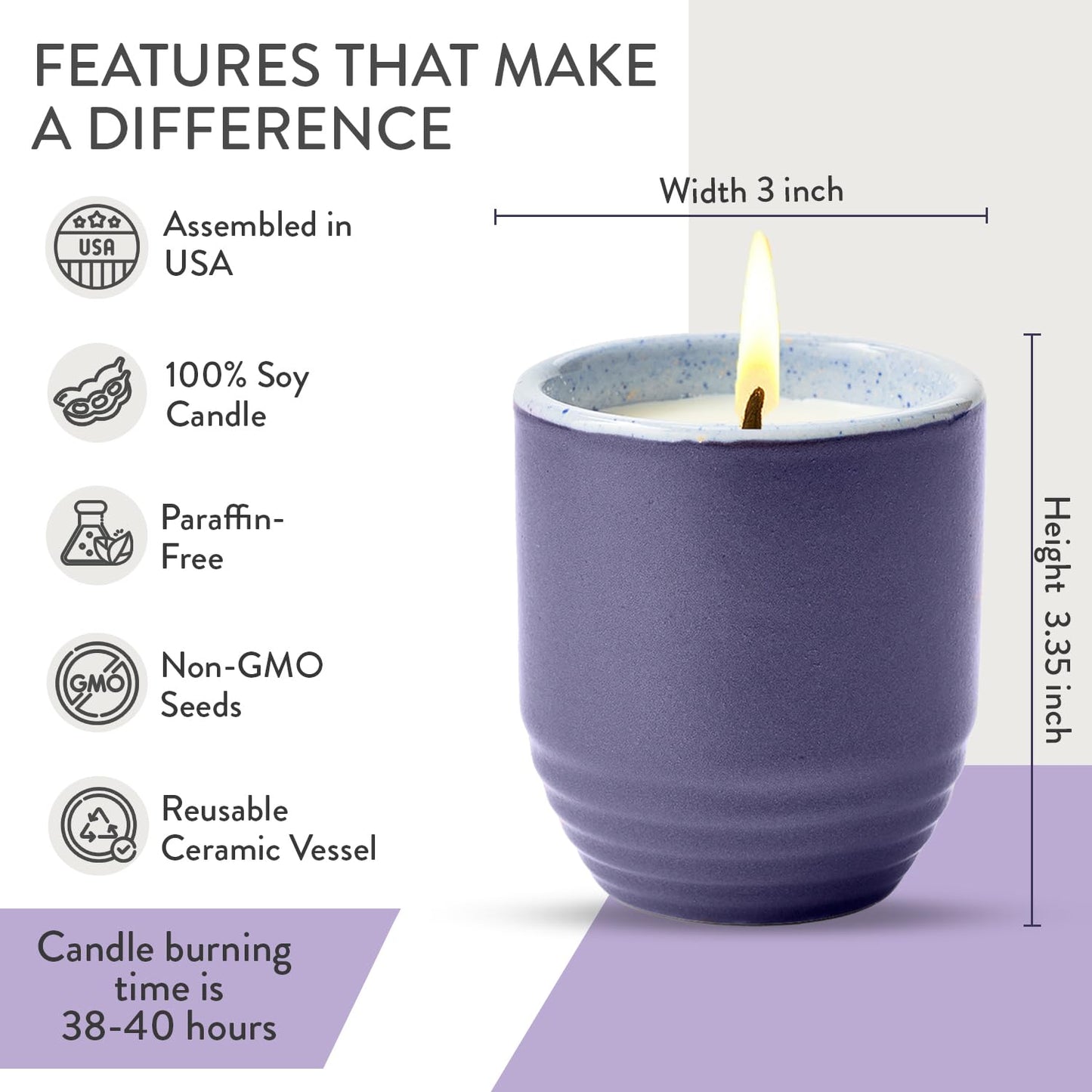 Modern Sprout - 2-in-1 Soy Candle & Planter - Violet Hour (Lavender, Grape Soda, Wild Iris, Violet) 6 Oz Scented Candle w/Lavender Seeds - Ceramic Vessel Dual Purpose Jar - 38-40 Hour Burn