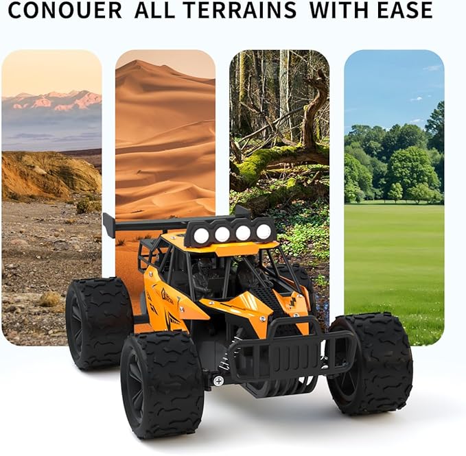 Remote Control Car Monster Truck Toys 1:16 Scale RC Car For Boys 2.4GHz High Speed 20 km/h With LED HeadlightsRechargeable RC Cars Gifts for Boys 4-7 8-12 Christmas Beginner Kids 6-12+(Orange)