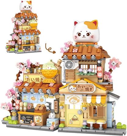Lucky Cat Building SetOpenable Taiyaki Shop 923PCS Mini Brick Building Toy for Boys Girls Age 8+