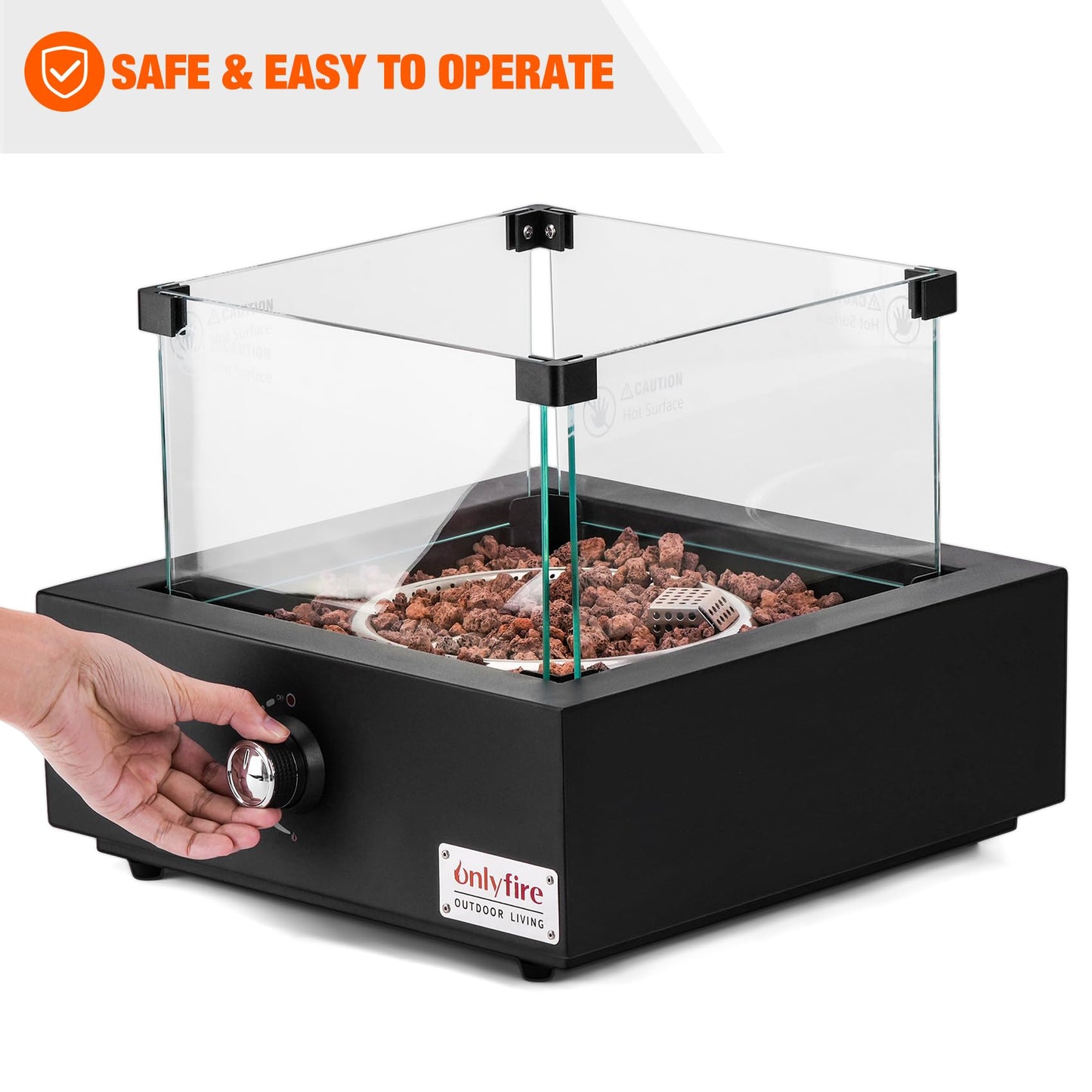 ONLYFIRE OUTDOOR LIVING Portable Propane Gas Fire Pit Bottom-Mounted for Table with Umbrella Hole, Tabletop Smokeless Firepit with Wind Guard for Patio Camping RV Tailgating, 23000BTU, Square FP041