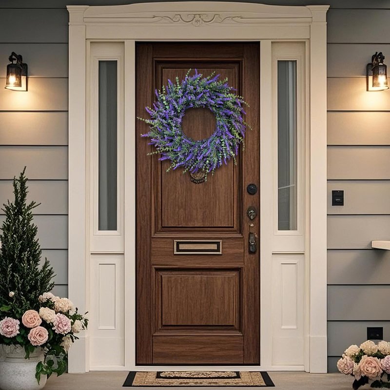 26'' Large Eucalyptus and Lavender Wreath for Front Door, Porch, Window- Artificial Eucalyptus Leaves with Lavender Wreath for Home, Farmhouse Wall Decor- Spring, Summer, Fall, All Seasons (Purple)