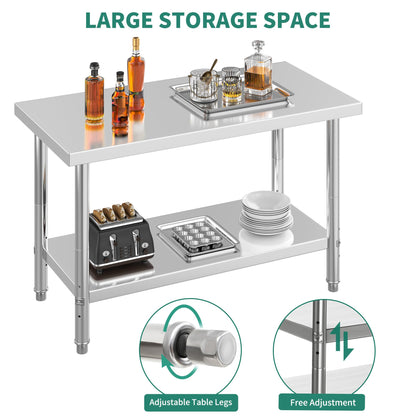 YITAHOME NSF Stainless Steel Table, 48" X 24" Work Table w/Undershelf, Heavy Duty Prep Table for Home Kitchen Commercial Restaurant Garage Warehouse Outdoor