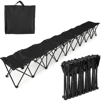 GlikCeil 9 Seats Black Folding Soccer Team Bench Seat Portable Sports Team Bench Unfolded Sideline Chair Playing Field Bleachers for Football Outdoor Sports Events with Storage Bag, No Assembly