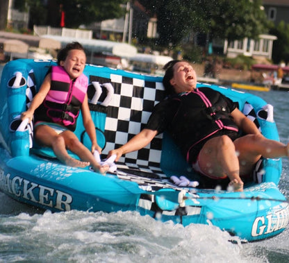 SereneLife 3-Person Inflatable Towable Booster Tube - Heavy-Duty Water Tube Boating Float Tow Raft, Watersports Inflatable Pull Boats/Tubes/Towables w/Foam Seats, PVC Bladder, Handles