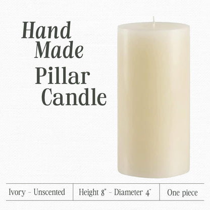 Mister Candle Non Scented Luxury 4 x 8 Pillar Candle, Hand Poured Ivory Unscented Candle for Home Decor, Premium Wax, Smokeless & Dripless, 160 Hour Burn Time