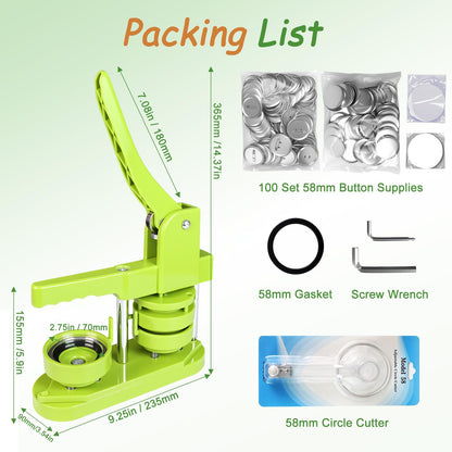 Yunziling 58mm(2.25IN) Button Maker Kit: Pin Maker Machine Kit with 100-Set DIY Supplies, Hand-Operated Button Maker for Custom Pins, Badges, Souvenirs – Perfect for Gifts, Teaching, Hobby Crafting