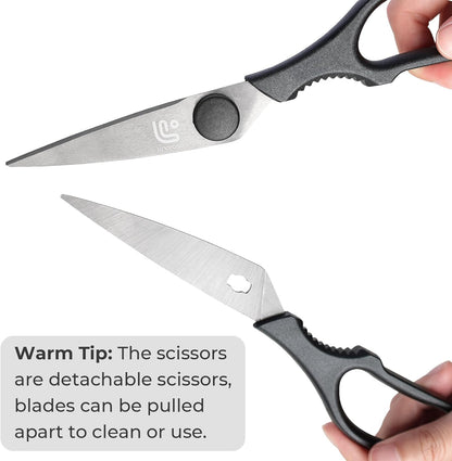 Linoroso Kitchen Shears - Heavy Duty Scissors with Magnetic Holder | Dishwasher Safe, Japanese Steel for Meat & Vegetables, Black