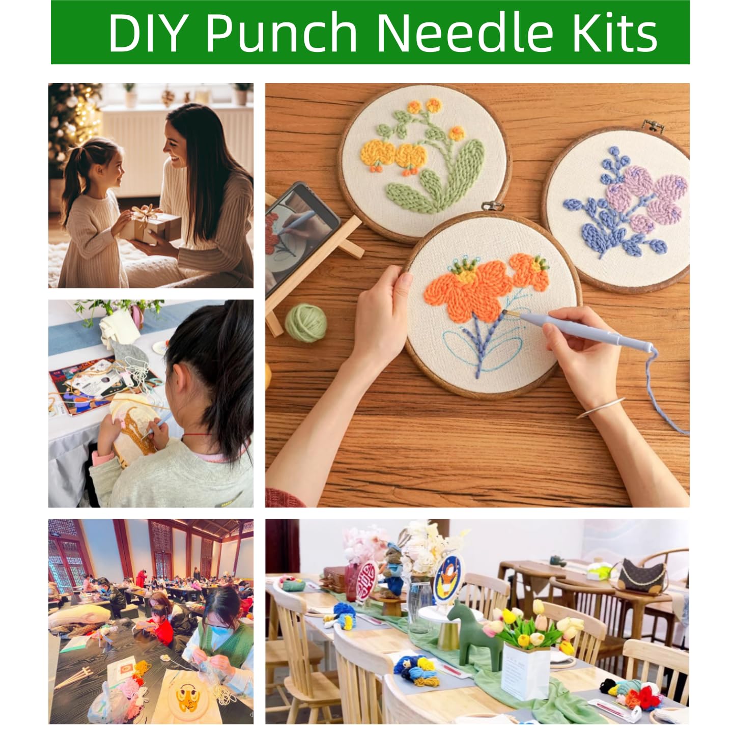 DIY Punch Needle Kits for Beginners Christmas Snowman with Winter Snow with Hoop Embroidery Punch Needle Starter Craft Set Easy for Adults and Children Festival Gift and Decoration 20x20cm-1