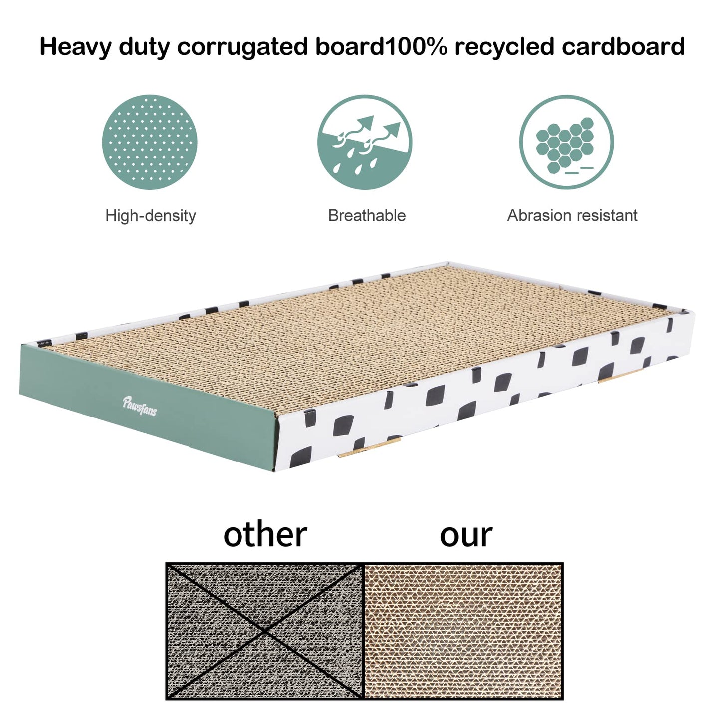 PAWSFANS Cat Scratcher Cardboard Scratch Pad with Box Durable Corrugate Scratching Board Kitty Sofa Lounge Bed Reversible Catnip Included for Indoor Cats,Large (Box, 5pcs)