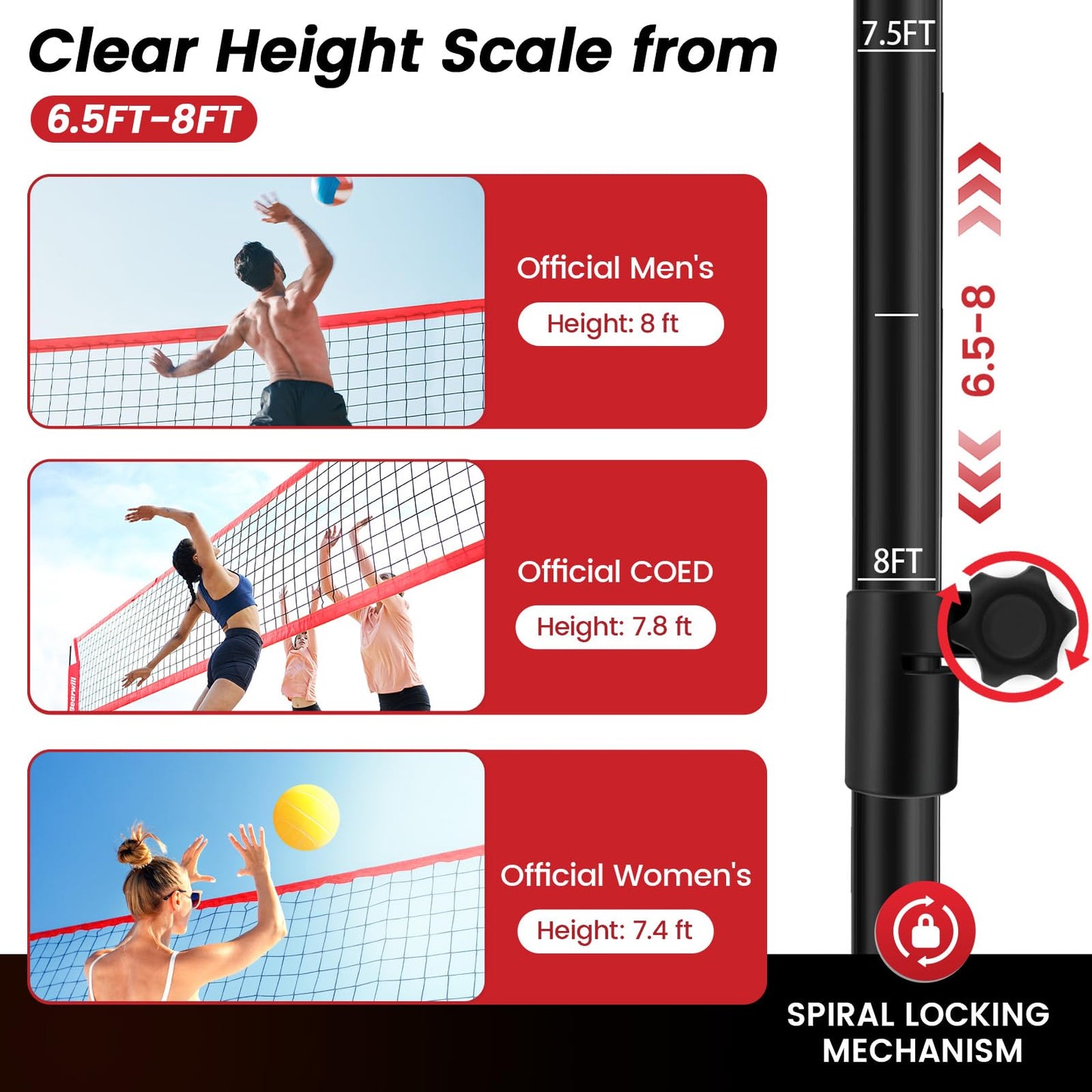 Bearwill Volleyball Training Equipment, Volleyball Practice Net System Update Freely Adjustable, Portable Volleyball Net for Backyard Indoor Outdoor Hitting Serving Passing Practice