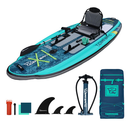 TIGERXBANG 11'x47''x8'' Inflatable Fishing Kayak, High-Performance Inflatable Kayak-Ideal for Water Fishing Activities, Equipped with Comfortable Seats and Camera Base Versatile Accessories