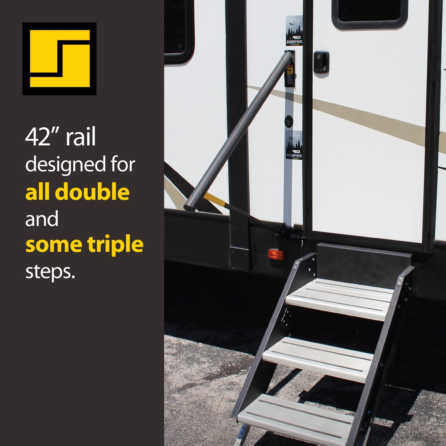 Stromberg Carlson AR-42 Lend-A-Hand Banister Rail - RV Handrail for Safe Support on Outdoor Steps, Ribbed Grip Tubing, Folds Flat & Locks Easily, 45 Inches Rail for Double & Some Triple RV Steps
