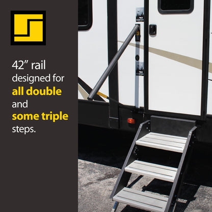 Stromberg Carlson AR-42 Lend-A-Hand Banister Rail - RV Handrail for Safe Support on Outdoor Steps, Ribbed Grip Tubing, Folds Flat & Locks Easily, 45 Inches Rail for Double & Some Triple RV Steps