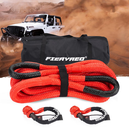 FieryRed Kinetic Recovery Rope Kit with 2 Soft Shackles, 1 Inch x 30 FT Tow Rope,Heavy Duty Offroad Snatch Strap for UTV, ATV, Truck, Car, Jeep, Tractor