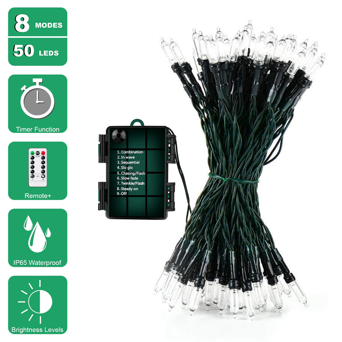Koxly 18ft Battery Operated String Lights, 50 LEDs, Remote Timer, Waterproof, Multicolor, Model JYLPT11