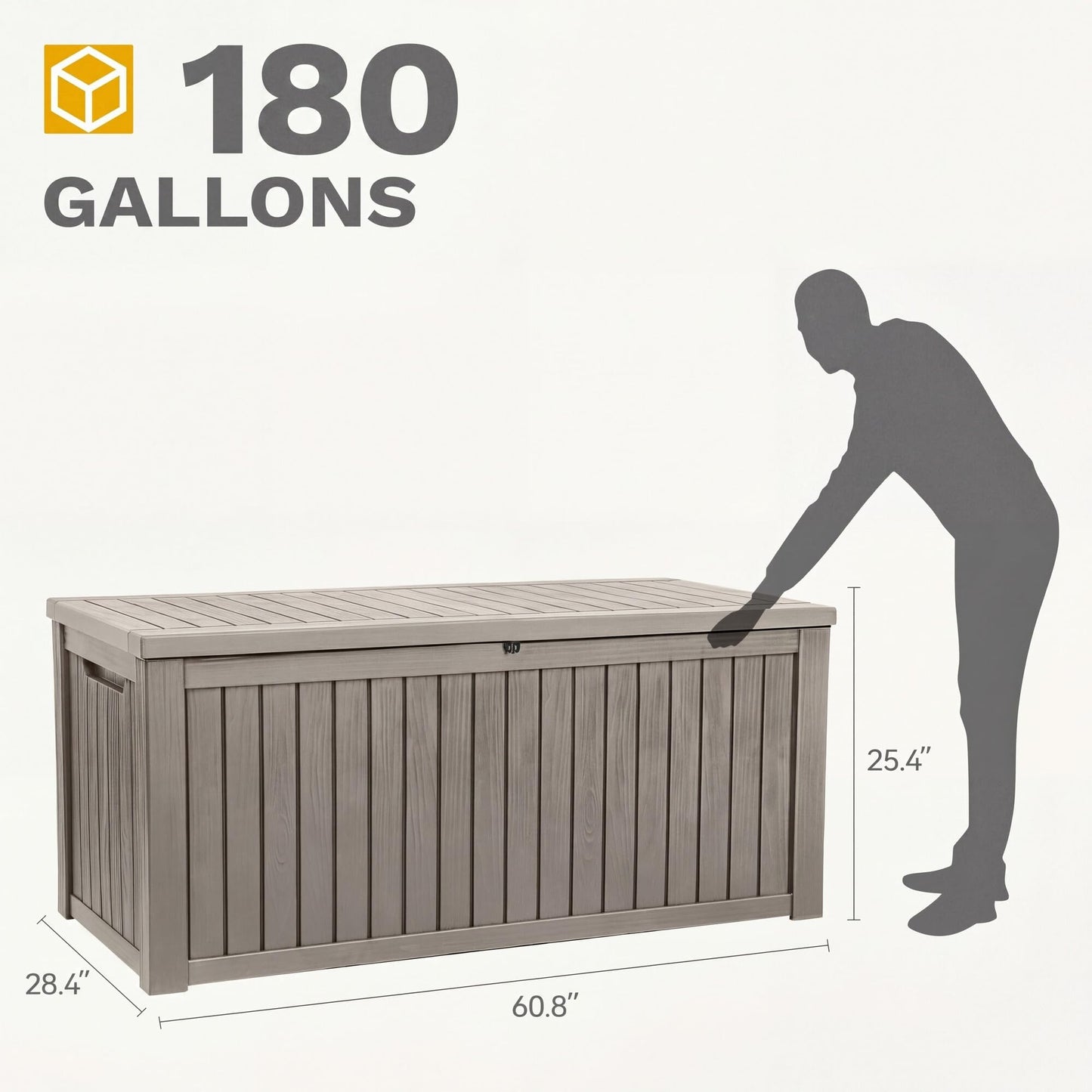 DWVO 180 Gallon XL Deck Box with Divider & Lockable Lid, Waterproof Resin Outdoor Storage for Patio, Garden, Poolside, Cushions, Supplies & Sports Gear, Light Brown