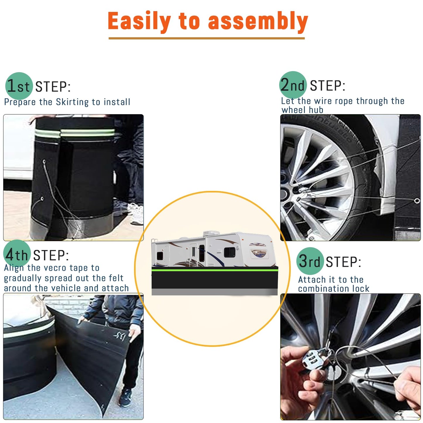 RV Skirting 66FT x 2.6FT, Heavy Duty Insulated Windproof Waterproof Camper Skirt, Stainless Steel Bottom & Reflective Strips, Quick Installation for 5th Wheel, Travel Trailer, Outdoor Storage