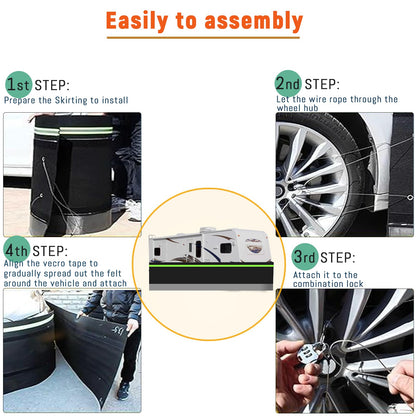 RV Skirting 66FT x 2.6FT, Heavy Duty Insulated Windproof Waterproof Camper Skirt, Stainless Steel Bottom & Reflective Strips, Quick Installation for 5th Wheel, Travel Trailer, Outdoor Storage