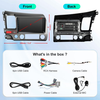 Car Stereo Radio for Honda 2006 2007 2008 2009 2010 2011 with Wireless Carplay & Android Auto,9 Inch 1080P Touch Screen for Civic Radio with Airbag Indicator Bluetooth FM Mirror Link SWC Camera