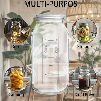eleganttime 64 oz Mason Jar Wide Mouth 3 Pack,Large Half Gallon Mason Jar with Airtight Lid,Big 1/2 Gallon Big Mason Jars for Canning,Pickling, Fermentation and Preservation