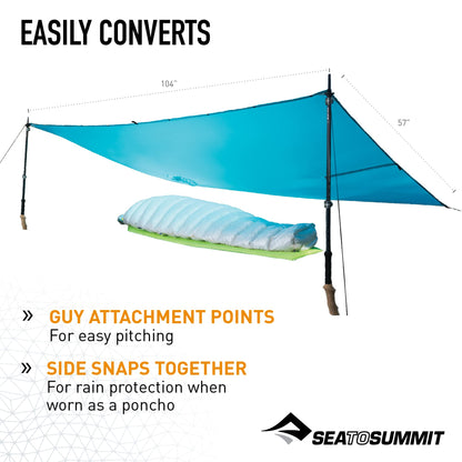 Sea to Summit Ultra-SIL Nano Tarp Poncho 4-in-1 Raincoat, Pack Cover, Groundsheet, and Shelter, Lime