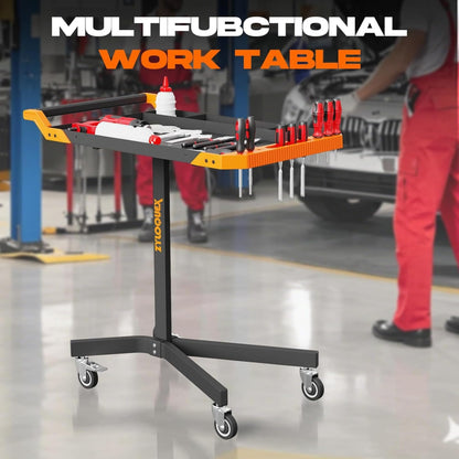 Adjustable Work Bench,Work Benches for Garage,Tool Cart On Wheels,Mobile Rolling Tool Cart 34” to 48” Heigh,Tool Bench with A Max Capacity of 110 lbs,Multi-Scene Work Table(Orange)