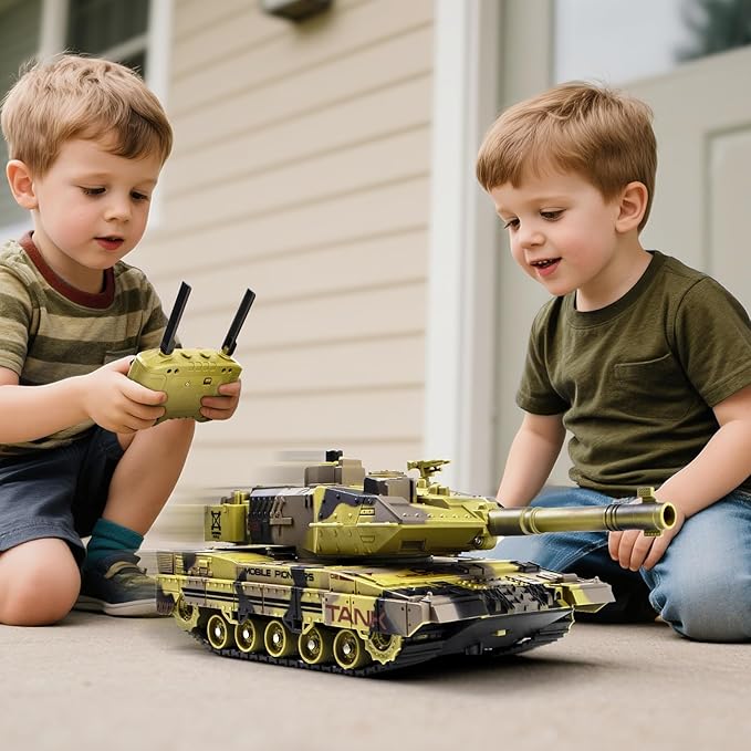 1/24 RC Tank -2.4Ghz Remote Control Army Tank with 360°Rotating Turret Auto Demo Sound &amp Smoke &amp Light Military Vehicles Model Gift for Boys 6-8