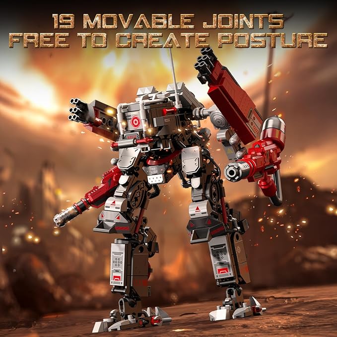 HIGH GODO Crimson Fighter Mech Robot Transforming Building Blocks Set for AdultsCity Warrior Justice Hero Soldier Mech Model Building Kit Cool Creative Robots Toys Gift for Teens 523 Pieces