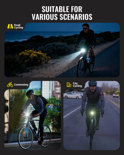 RAVEMEN UR1700 Bike Headlight, Under Mount Bicycle Light for 31.8–35mm Handlebar, Cut Off Beam | Dual Beam System | Auto On Off | Aluminum Housing | USB C Rechargeable | Road Urban Cycling