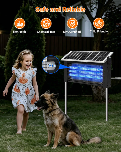 20W Solar Bug Zapper Outdoor, LANGY Upgrade 3-Tube 365nm Solar Mosquito Zapper Outdoor Waterproof, 4500V Electric Cordless Fly Insect Zapper Mosquitos Trap Auto On/Off w 10Ah Battery for Patio Camping