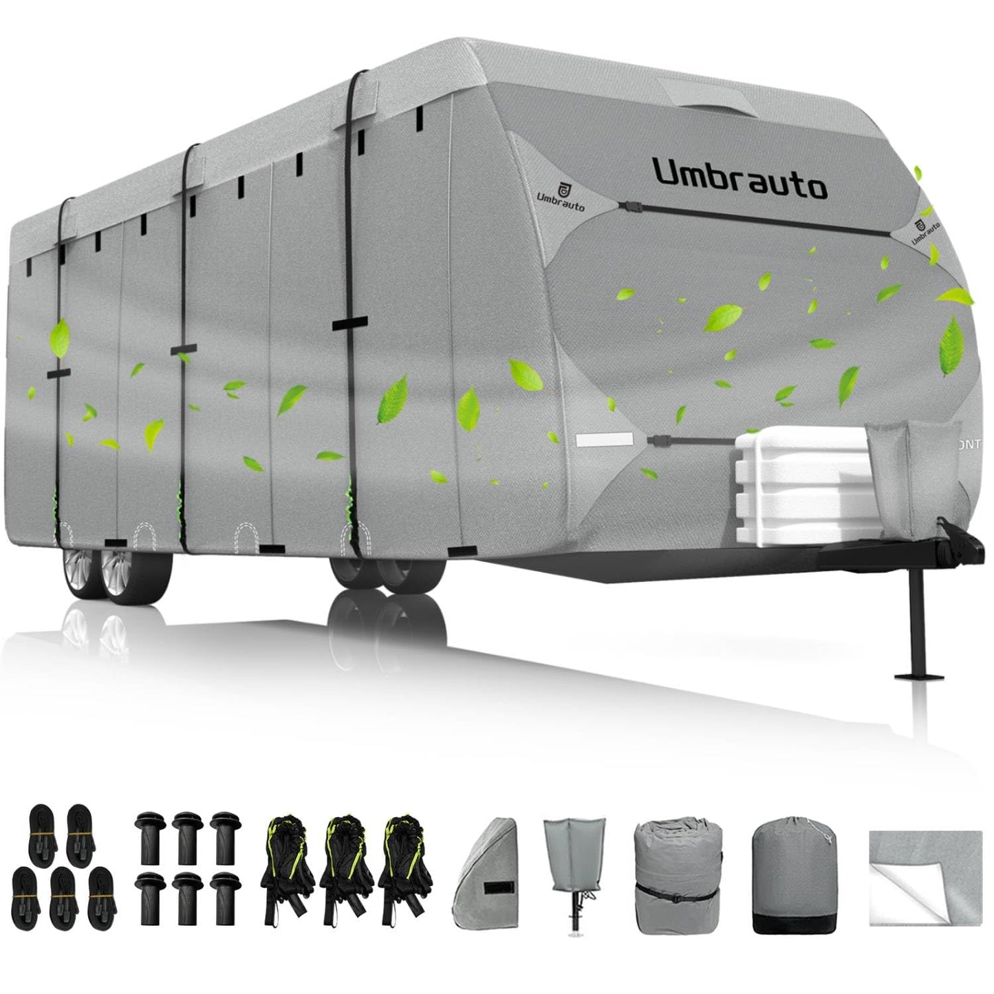 Umbrauto RV Cover Fits 30-33ft Travel Trailer: Lightweight, Waterproof Camper Cover for Toy Hauler, Winter Campsite, with Gutter Covers, Tongne Jack Covers, Windproof Straps
