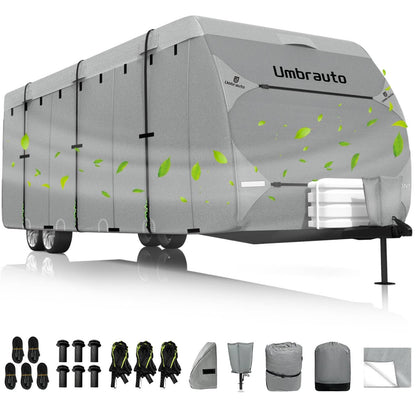 Umbrauto RV Cover Fits 30-33ft Travel Trailer: Lightweight, Waterproof Camper Cover for Toy Hauler, Winter Campsite, with Gutter Covers, Tongne Jack Covers, Windproof Straps