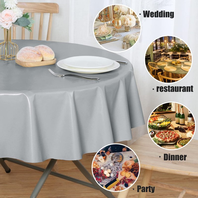sancua 100% Waterproof Rectangle PVC Tablecloth - 60 x 60 Inch - Oil Proof Spill Proof Vinyl Table Cloth, Wipe Clean Table Cover for Dining Tables, Buffet Parties and Camping, Silver Grey