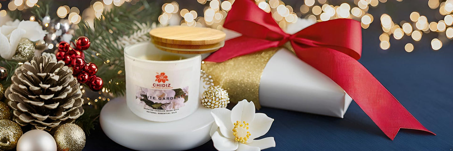 CHIDIZ White Gardenia Soy Scented Candles | Large 1 Wick Jar Candle | Up to 45 Hours Burning Time | Relaxing Aromatherapy Candles | Housewarming Gift for Women and Men (Medium, White Gardenia)