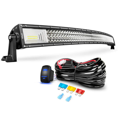 Nilight ZH408 52Inch 783W Curved Triple Row Flood Spot Combo Beam Led Bar 78000LM Driving Lights with 12AWG Heavy Duty 12V 5Pin Rocker Switch Wiring Harness Kit-1 Lead,waterproof