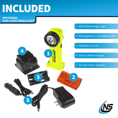 Nightstick XPR-5568GX Intrant Rechargeable Intrinsically Safe Permissible Dual-Light Angle Light (Green)