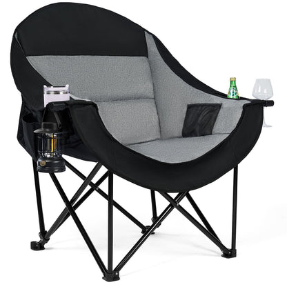 Oversized Camping Chairs for Adult - Heavy Duty Padded Portable Folding Chair XL Collapsible Camp Chair with Cup Holder Side Pocket for Outdoor Lawn Beach Sport Fishing Support 500LBS, Grey